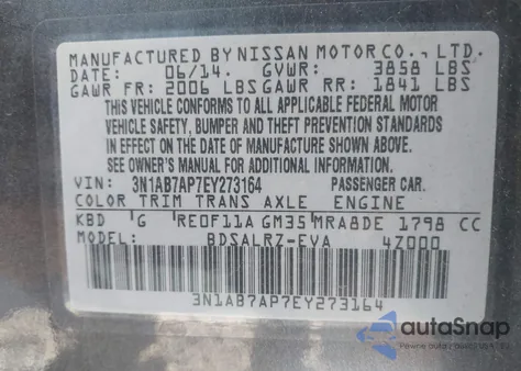 2014 Nissan Sentra Sr from USA, damaged, VIN 3N1AB7AP7EY273164